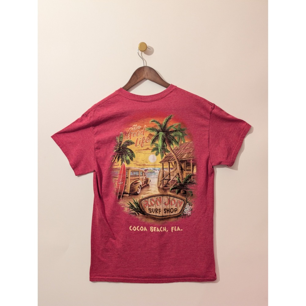 Ron Jon Surf Shop T-Shirt Mens Small Red Excellent Cocoa Beach Florida Graphic